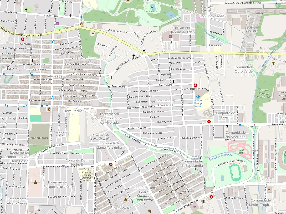 Mapa do bairro Alvorada, em Manaus, com a localização do escritório na Rua Prof. Abílio Alencar, 224